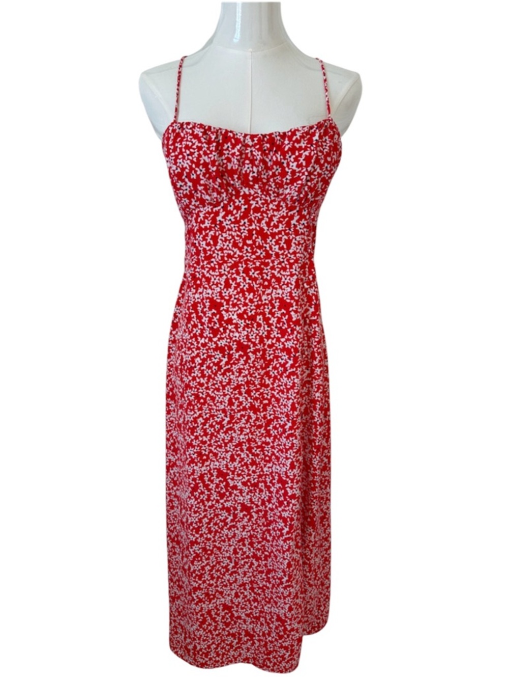 Zara Red and White Floral Milkmaid Maxi Dress Size M Coquette Milkmaid